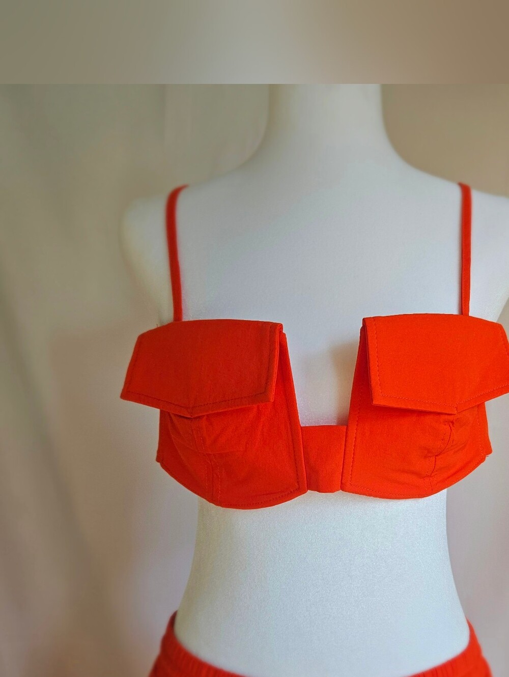 MUY MUY Fancy Collection 2 Piece Cargo Pant Set Orange Crop Top Size L - Picture 2 of 15